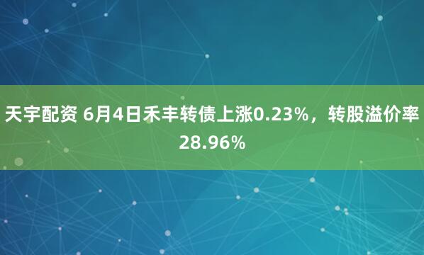 天宇配资 6月4日禾丰转债上涨0.23%，转股溢价率28.96%