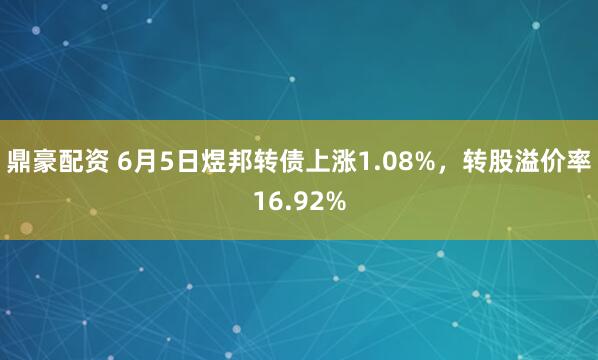 鼎豪配资 6月5日煜邦转债上涨1.08%，转股溢价率16.92%