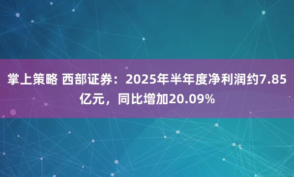 掌上策略 西部证券：2025年半年度净利润约7.85亿元，同比增加20.09%