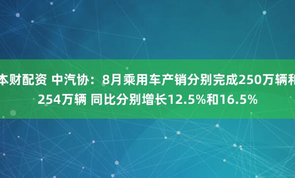 本财配资 中汽协：8月乘用车产销分别完成250万辆和254万辆 同比分别增长12.5%和16.5%
