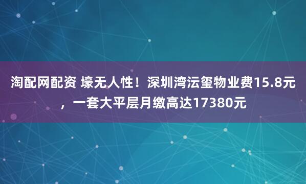 淘配网配资 壕无人性！深圳湾沄玺物业费15.8元，一套大平层月缴高达17380元
